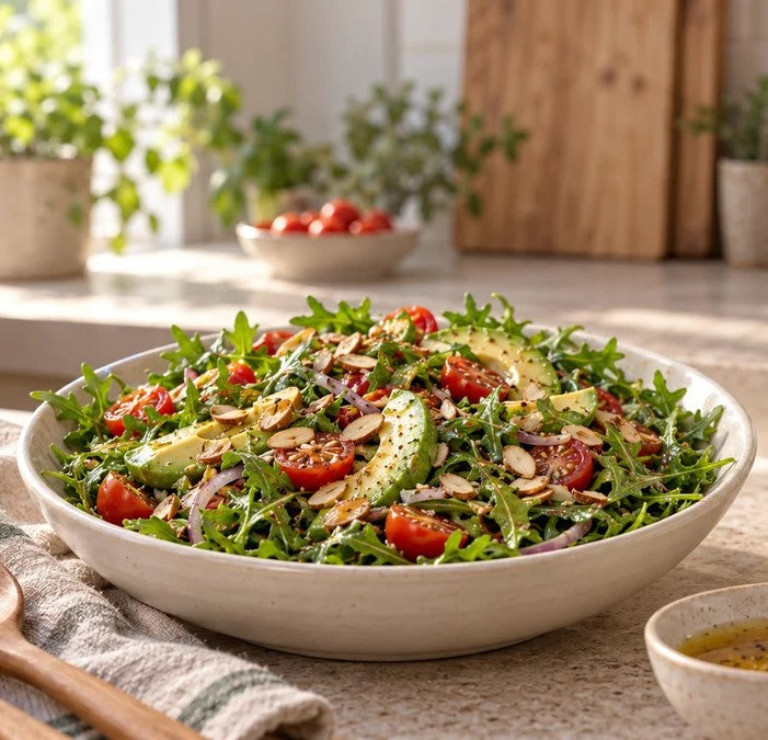 Arugula Salad with Coconut Flower Vinegar and Syrup Dressing